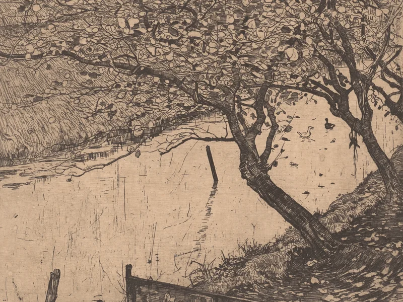 1870-Pieter Dupont - Apple Trees along the Side of a Ditch